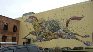 fettes Mural: Jockey und Pferd - irgendwo in Neuseeland...
